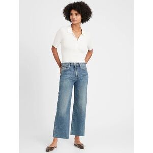 Banana Republic • High-Rise Wide-Leg Crop Jeans blue denim raw hem ankle